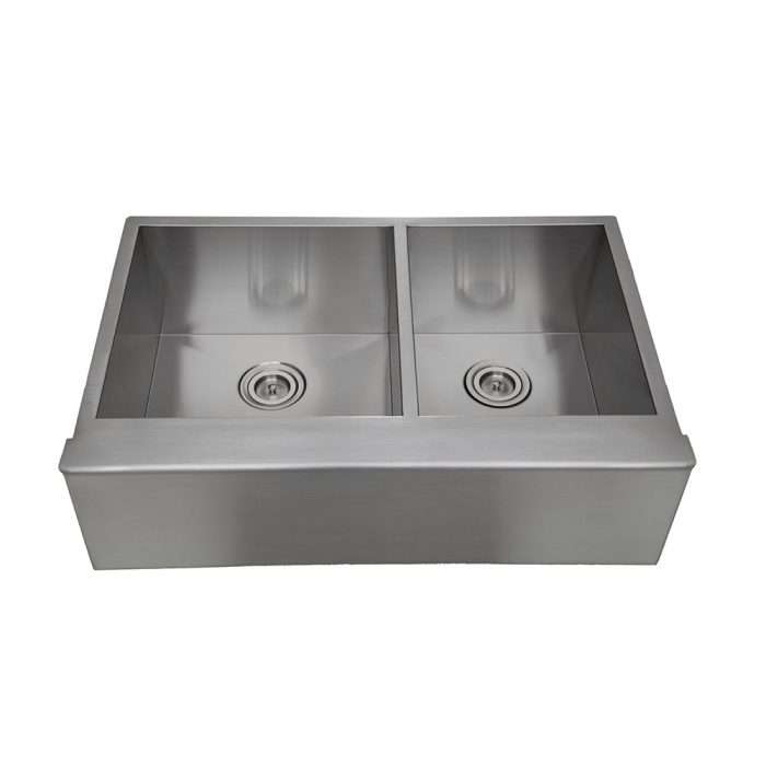 Stainless steel 33 inch framhouse apron front 6/4 double bowl kitchen sink