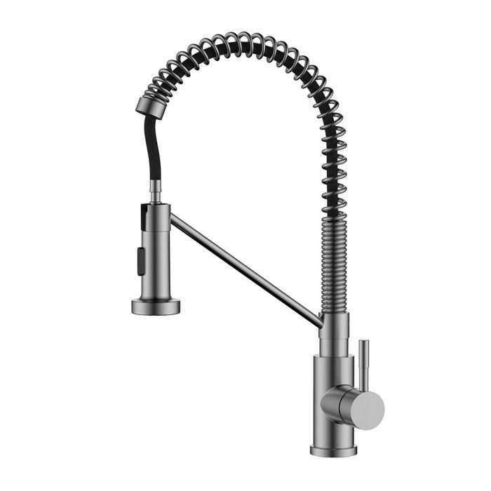 Spring neck stainless steel pull down kitchen faucet