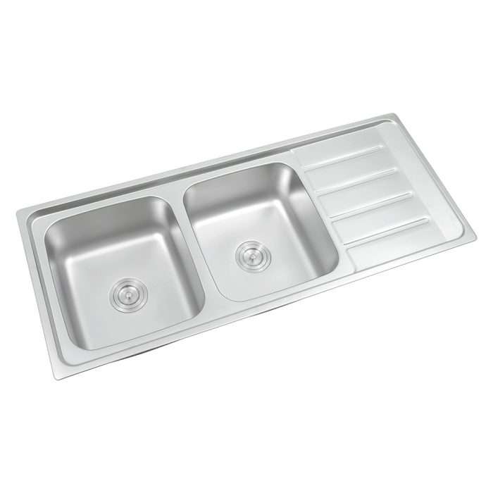 Stainless steel 47 inch topmount double square bowl kitchen sink with drain board